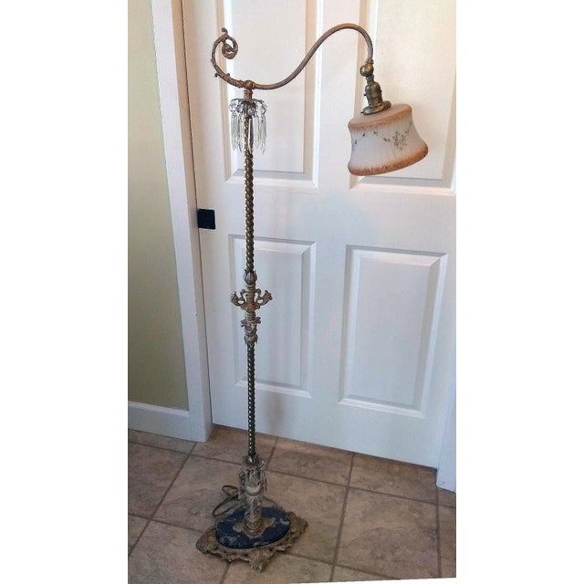 Metal Antique 1920 Single Arm, Bridge Lamp With Marble Base For Sale - Image 7 of 9