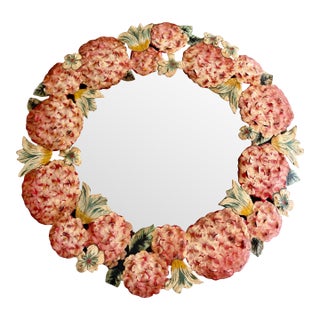 Tole Hydrangeas Hand Painted Mirror For Sale