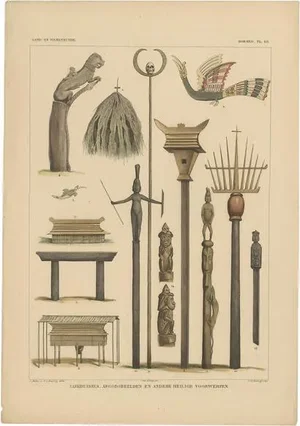 C.J. Temminck, Illustration of Religious Items from Borneo, Indonesia, 1840, Print