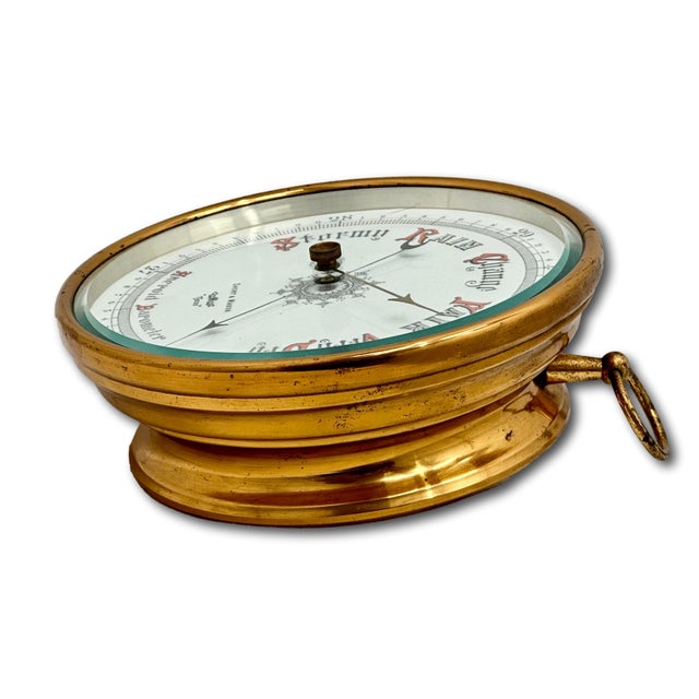 Fine Quality Large Antique Wall Mount Brass, Beveled Glass & Porcelain Dial Barometer by Short & Mason in London For Sale - Image 11 of 18