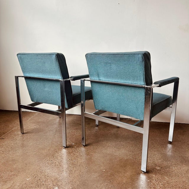 Metal Harvey Probber Style Chrome Arm Chairs - A Pair For Sale - Image 7 of 12