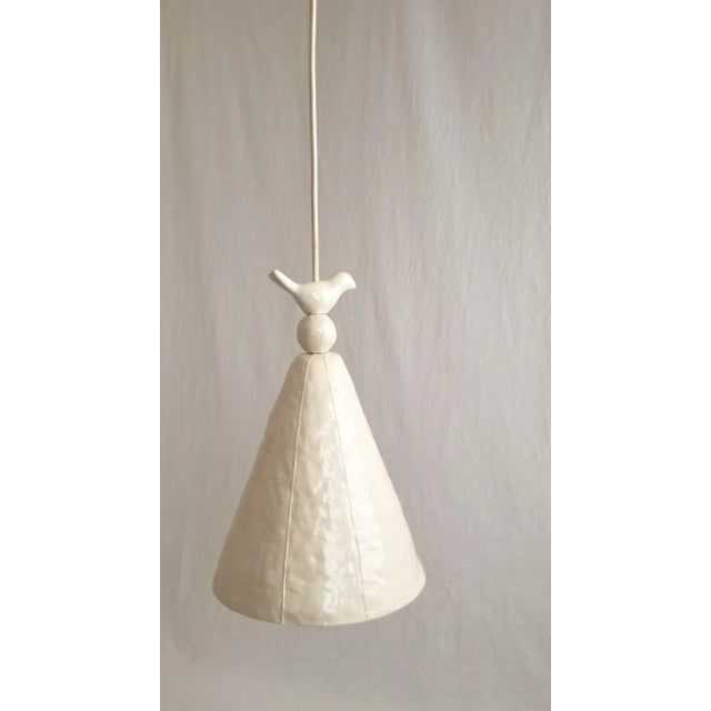 2020s Contemporary White Ceramic Hanging Pendant Lamp, Plug in Cord by kRI kRI Studio For Sale - Image 5 of 5