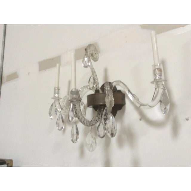 French Antique Blown and Cut Crystal Sconces - a Pair For Sale - Image 3 of 11