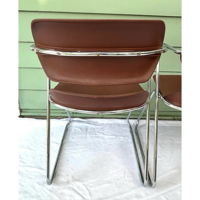 Pair of 1970s Brown Vinyl and Chrome Stacking Chairs For Sale In Louisville - Image 6 of 11