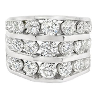 Three Rows Diamond 14k Gold Band Ring Size 6 For Sale