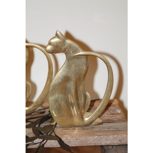 Art Deco Pair of Vintage Art Deco Brass Cat Bookends For Sale - Image 3 of 6