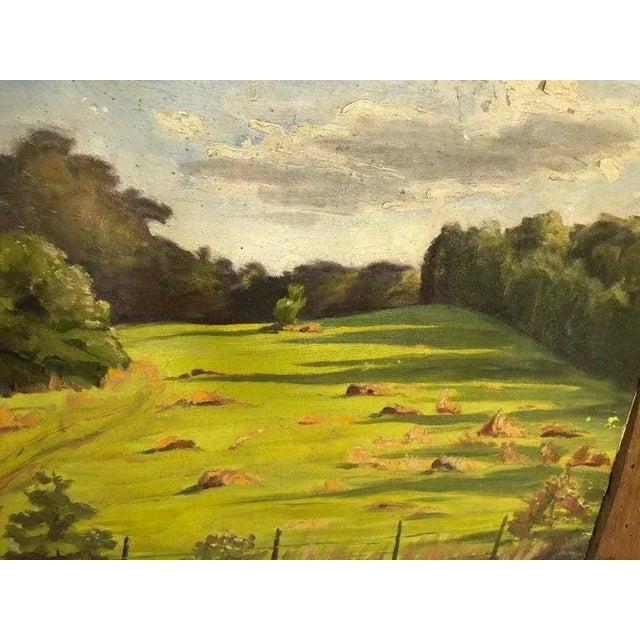 Bucolic Landscape in Primitive Barnwood frame. Nice square shape with a deep textural feel. The painting really draws you...