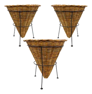 Large Black Metal Frame & Wicker Baskets, 1950s, Set of 3