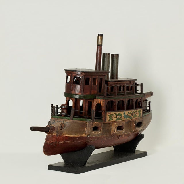 Antique Folk Art Boat Model For Sale - Image 4 of 15