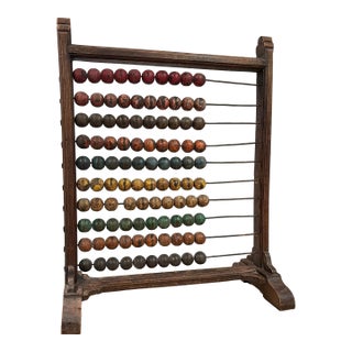 Large Antique Mongolian Painted Wood Math Abacus For Sale