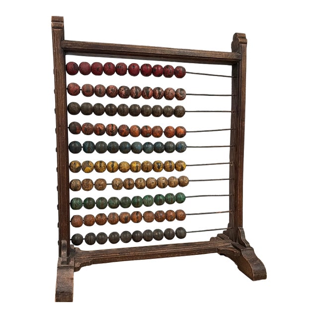 Large Antique Mongolian Painted Wood Math Abacus For Sale