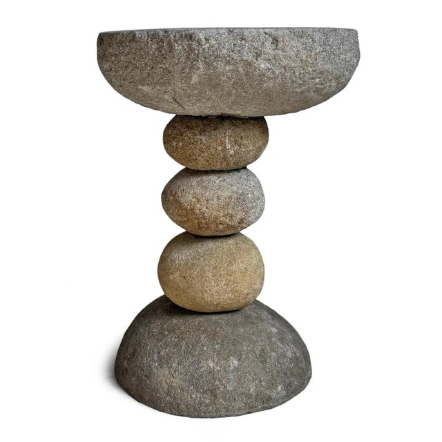 River Rock Stack Vintage Outdoor Stool Side Table For Sale - Image 4 of 7