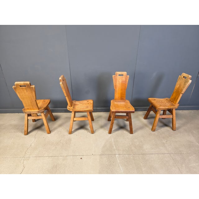 Brown Vintage Oak Brutalist Chairs, 1970s, Set of 4 For Sale - Image 8 of 12