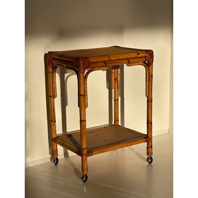 Console Table in Wood and Rattan, 1970s, in Flawless conditions. Designed 1970 to 1979