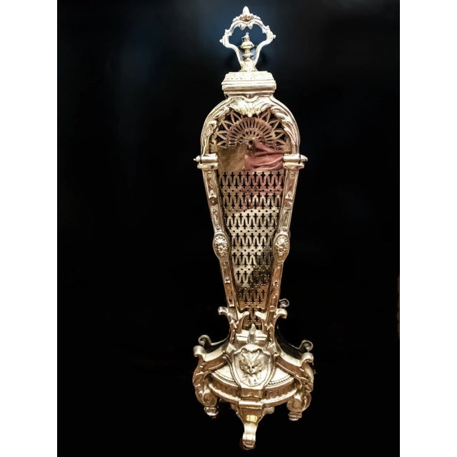 Late 18th Century Antique Brass Fireplace Screen Fan Greek God Louis XV Style For Sale - Image 4 of 8