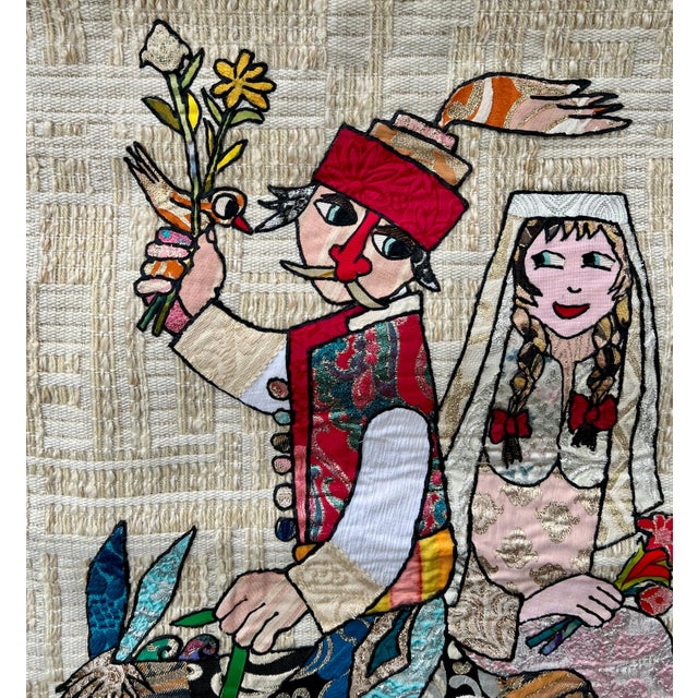 Folk Art Lazar Obican, Naive European French Folk Art Jovan Lazar Obican Tapestry Wall Hanging Weaving, 1968 For Sale - Image 3 of 13