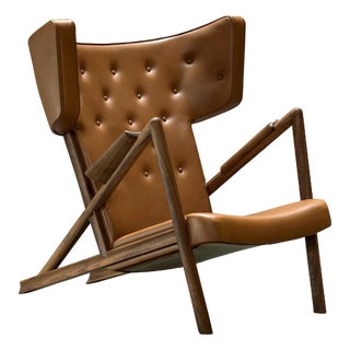 Wood and Leather Grasshopper Armchair by Finn Juhl For Sale