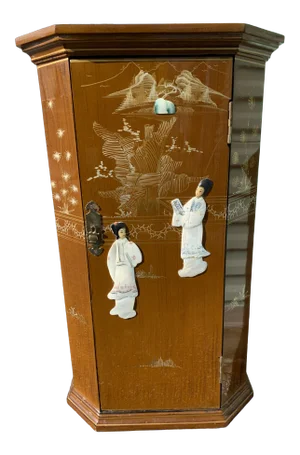 1950s Mid Century Asian Cabinet Carmel Color With Mother of Pearl Inlay
