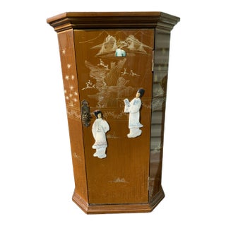 Mid Century Asian Carmel Color With Mother of Pearl Inlay Narrow Console For Sale