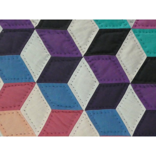 Vintage Quilts Unlimited Handmade Enormous Tumbling Block Quilt Chairish