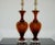 A matched pair of vintage Swedish glass table lamps in ROOT BEER by The Marbro Lamp Company. The three-piece Venetian...