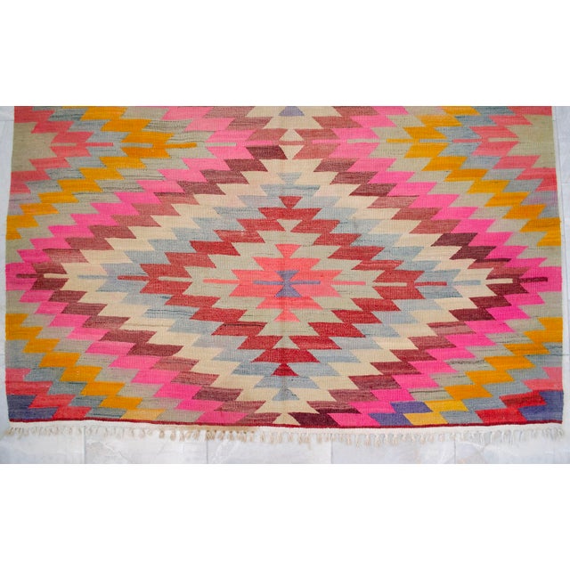Turkish Handmade Rug Diamond Pattern Vintage Kilim Rug For Sale - Image 12 of 17