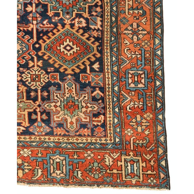 1920s Persian Red Green Navy Geometric Tribal Karaja Rug For Sale - Image 4 of 5