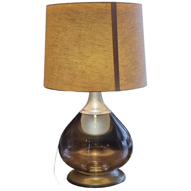Glass Large Table Lamp in Smoked Glass and Silvered Metal, 1970 For Sale - Image 7 of 11