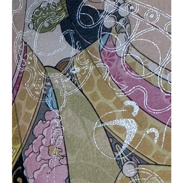Red Framed Japanese Woodblock Print Les Perles by Paul Jacoulet For Sale - Image 8 of 16