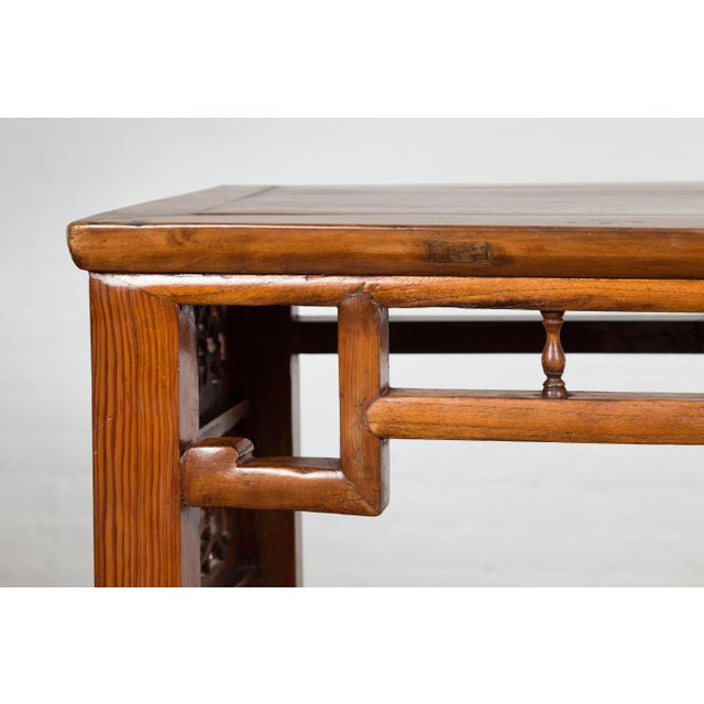 Chinese Late Qing Dynasty Altar Console Table with Foliage Carved Apron For Sale - Image 9 of 13