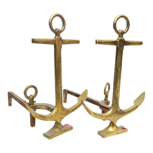 Pair of Vintage Brass Anchor Andirons