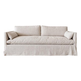 Veles Slip Covered Sofa in 100% Pure Thick Belgian Linen- Greige For Sale