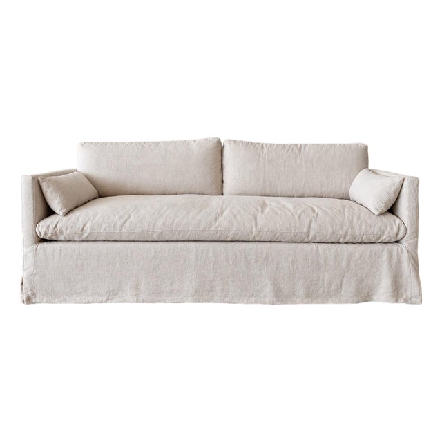 Veles Slip Covered Sofa in 100% Pure Thick Belgian Linen- Greige For Sale