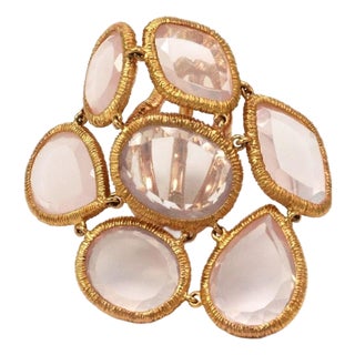 Mid 20th Century Leader Line 18k Rose Gold Sliced Pink Quartz Fancy Flex Top Designer Ring Size 6 For Sale