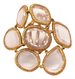 Mid 20th Century Leader Line 18k Rose Gold Sliced Pink Quartz Fancy Flex Top Designer Ring Size 6