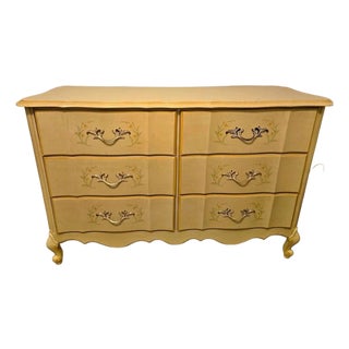 1970s Broyhill Dresser - 6 Drawer Pale Yellow Laminate French Provincial Dresser, Attributed For Sale