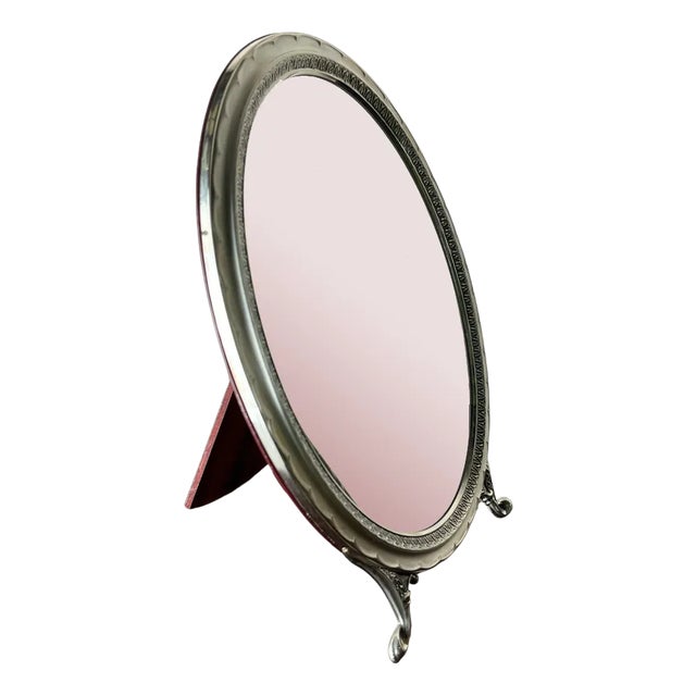 Italian Oval Table Mirror in 800 Silver, 1960s For Sale