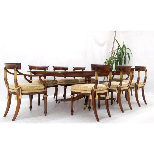 Single Pedestal One Leaf Oval Banded Dining Table 8 Regency Chairs Set MINT! For Sale - Image 9 of 18