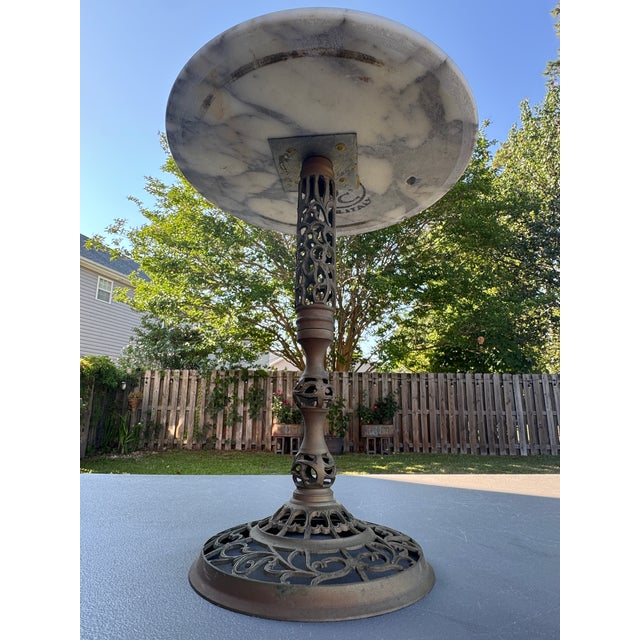 Vintage 17" Reticulated/Pierced Brass Side Table W/Blanc Italian Marble 14" Top For Sale - Image 6 of 7