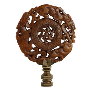 Chinese Carved Stone Lamp Finial on Bronze Hardware For Sale