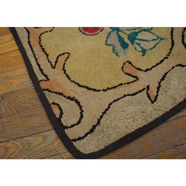 Considerable Yellow Mustard Color With Lovely Florid Design Antique American Hooked Rug For Sale - Image 4 of 9