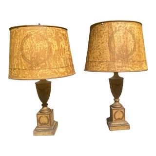 Pair of Vintage Metal/Wood Classic Neo Classical Tole Table Lamps French or Italian For Sale
