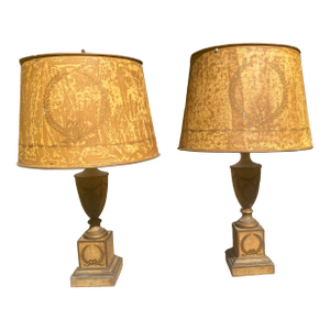 Pair of Vintage Metal/Wood Classic Neo Classical Tole Table Lamps French or Italian