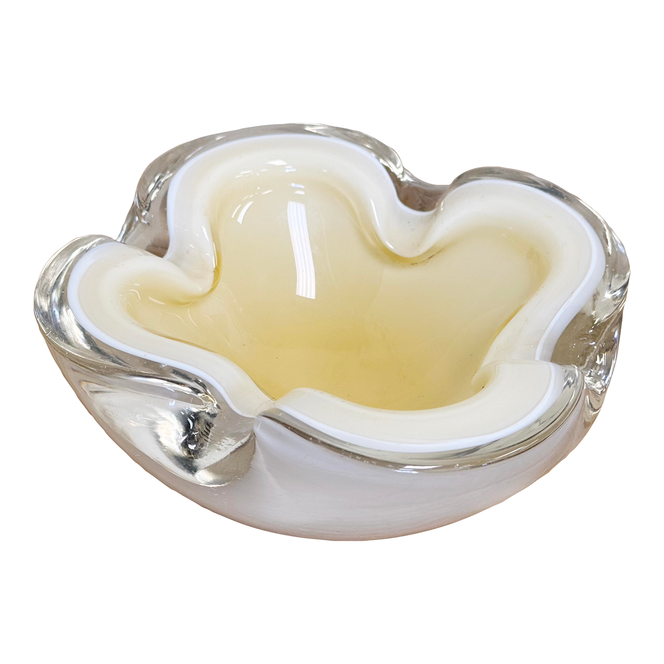 ヴィンテージ Alfredo Barbini Murano サイン入りハート灰皿 Vintage Murano Barbini Cream and White Ashtray or Catchall Dish