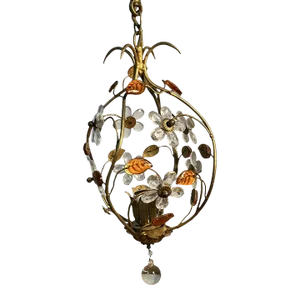 C1950's Italian Regency Crystal Flower & Petal Hanging Lantern/ Chandelier by Banci Style Maison Bagues
