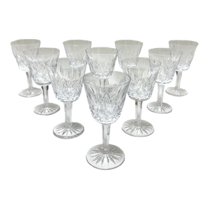 Set of 10 Waterford Lismore Crystal Claret Wine Glasses
