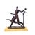Bronze sculpture with a brown patina of a man walking alongside an antelope/gazelle and holding a pomegranate, on a marble...