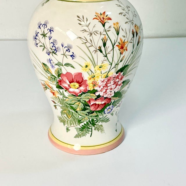 Ceramic 1990s Vintage Boho Chic Chippendale Laura Ashley Home Floral Botanical Transferware Vase. For Sale - Image 7 of 11