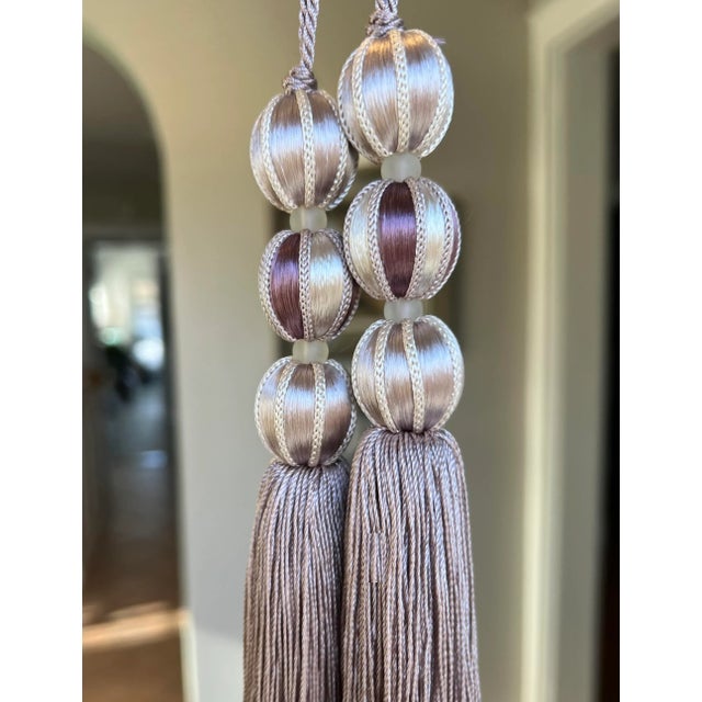 Art Deco Pair of Beaded Satin Key Tassels in Lavender - Amethyst Color For Sale - Image 3 of 15