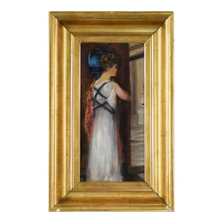 Athenian Woman Carrying a Water Jar in a White Dress by 19th Century American School For Sale
